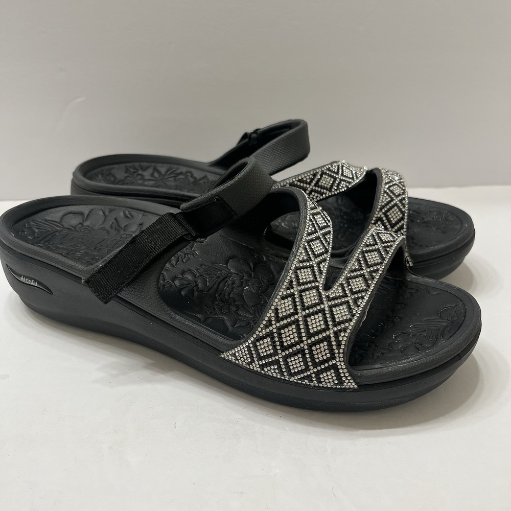 Skechers Foamies Arch Fit Ascend Showstopper Sandals Rhinestone Straps Women's 9
